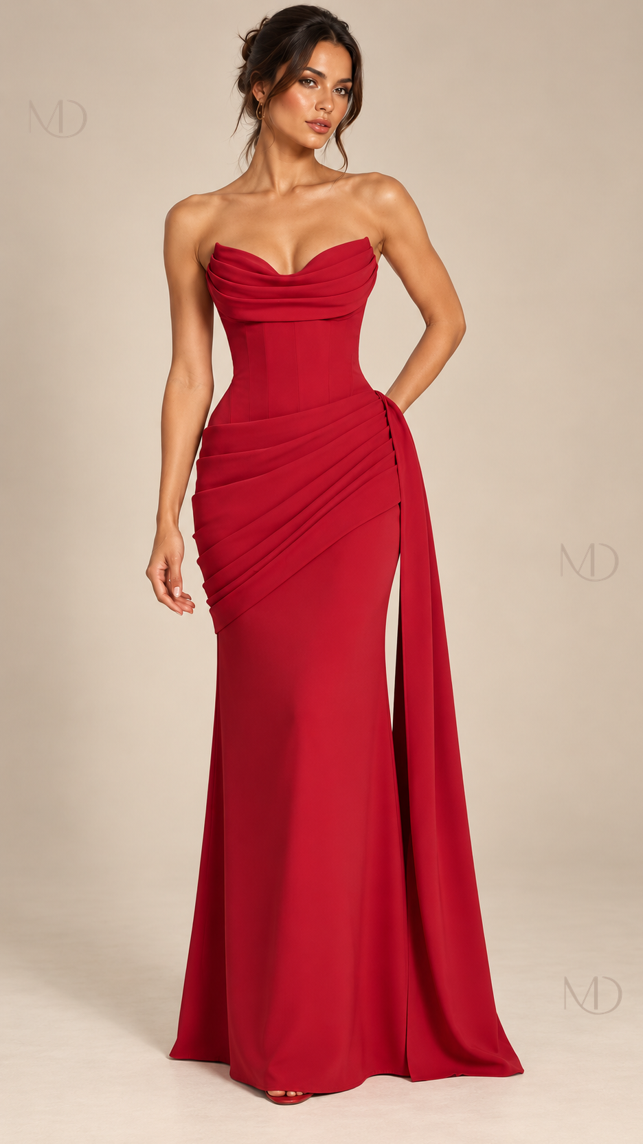 Esmeralda Fishbone Maxi — Deep red model front