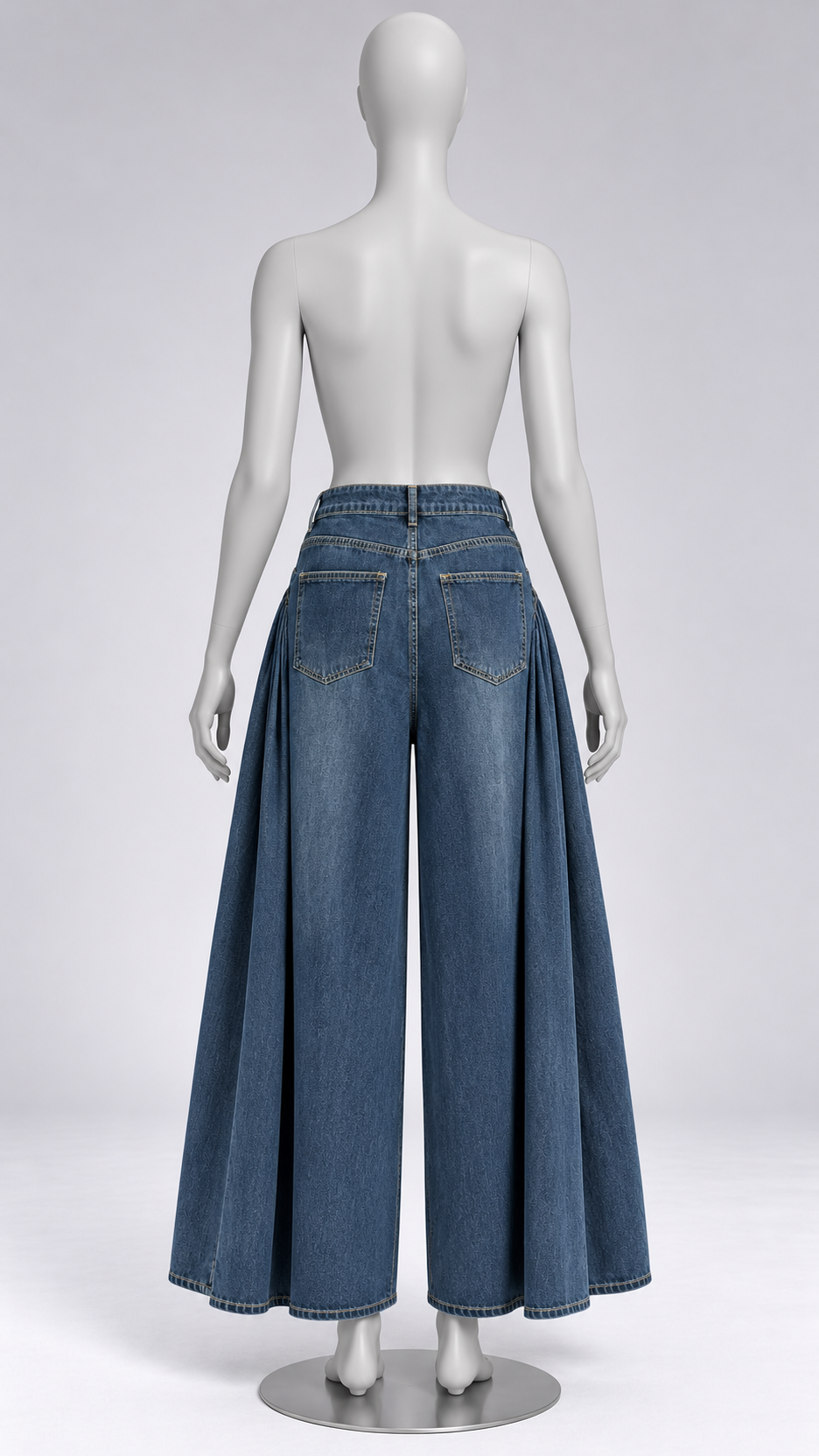 Perdita Side-Pleat Jeans — Denim Blue mannequin back