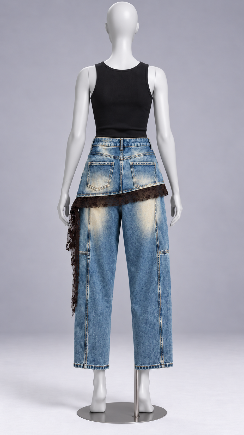 Maelis Lace-Apron Jeans — Denim Blue mannequin back