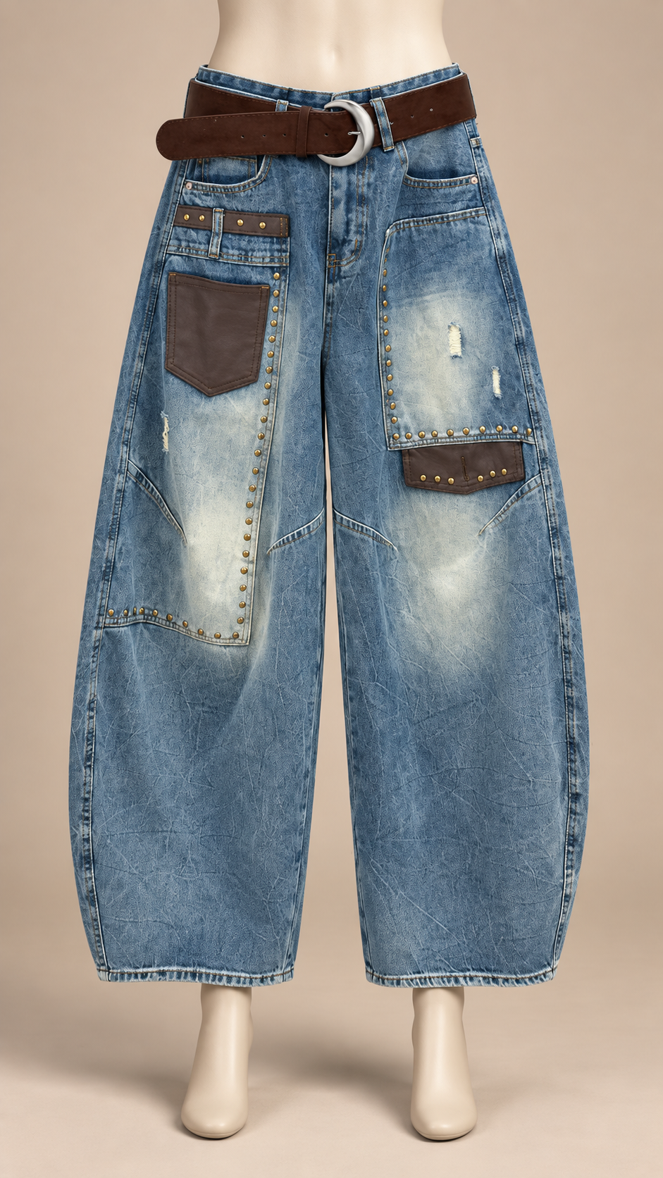 Marlowe Studded Jeans — Denim Blue mannequin front