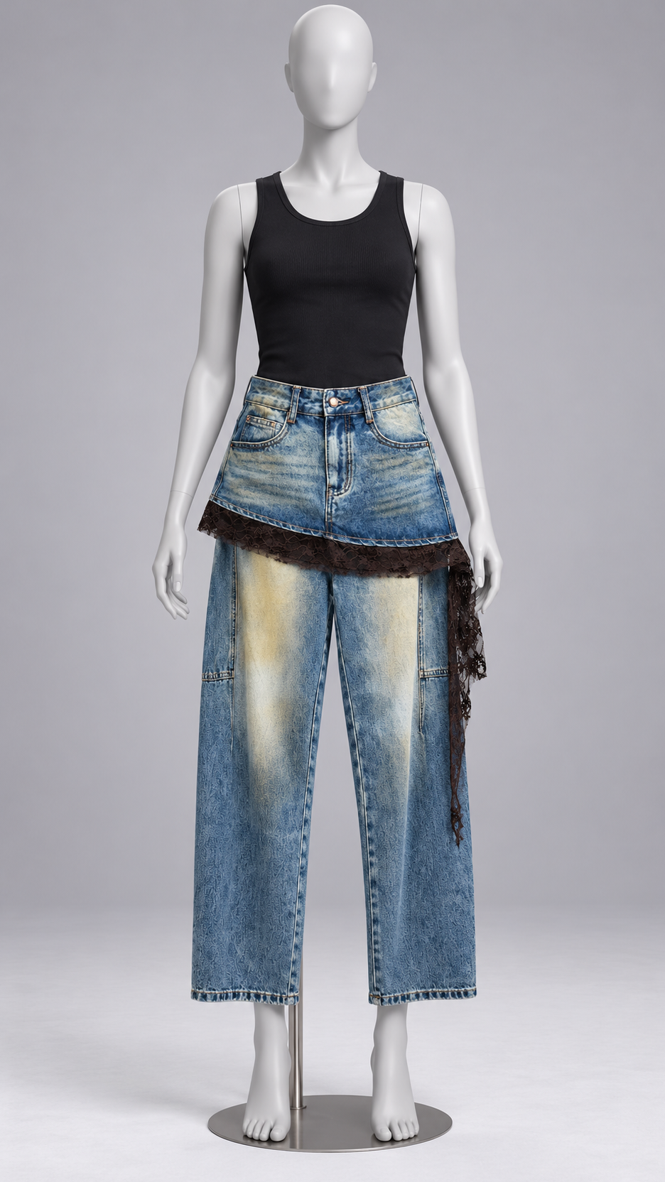 Maelis Lace-Apron Jeans — Denim Blue mannequin front