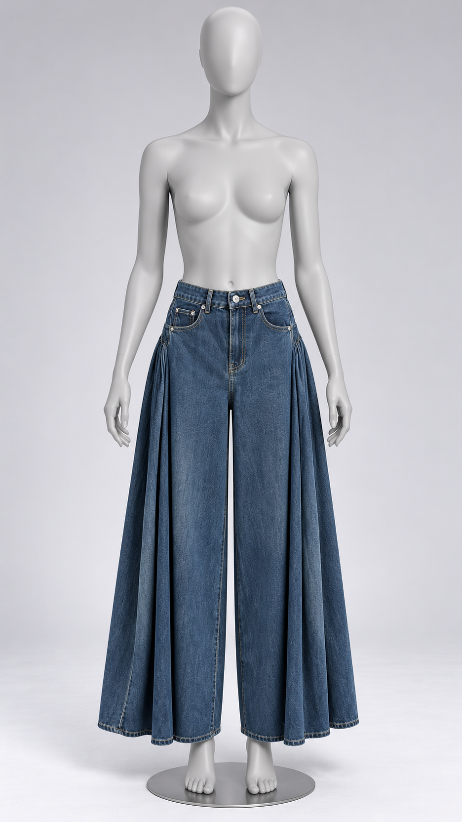 Perdita Side-Pleat Jeans — Denim Blue mannequin front