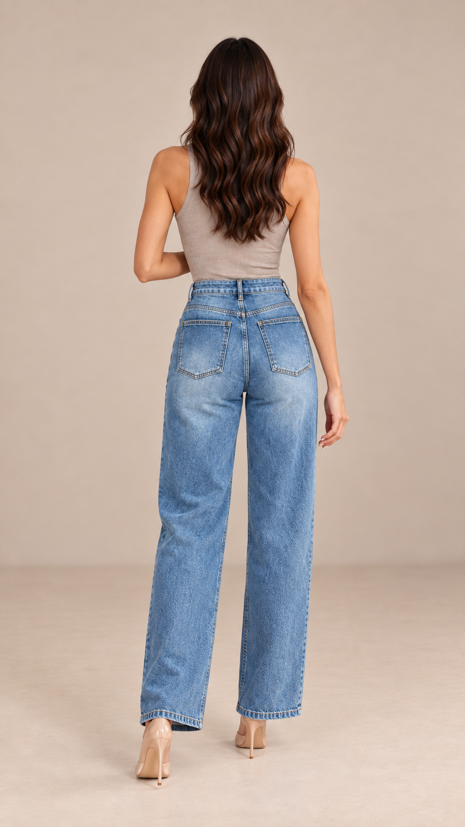 Elowen Studded Wide Jeans — Denim Blue model back