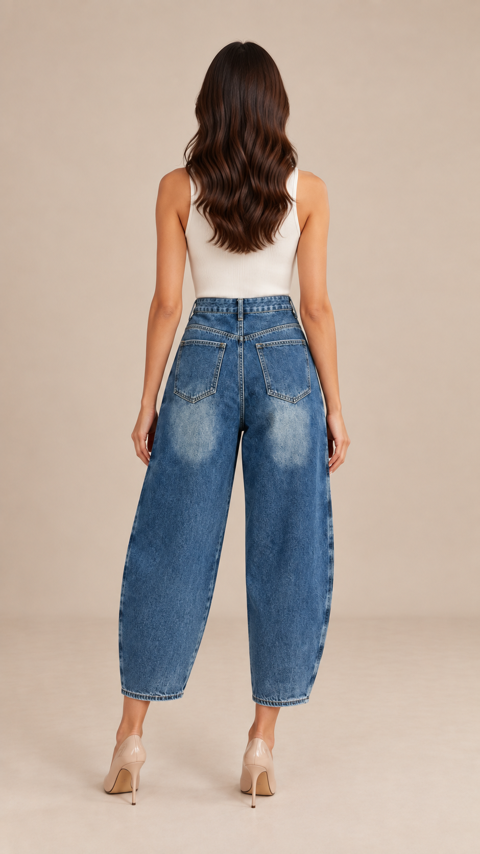 Marlowe Buttoned Barrel Jeans — Denim Blue model back
