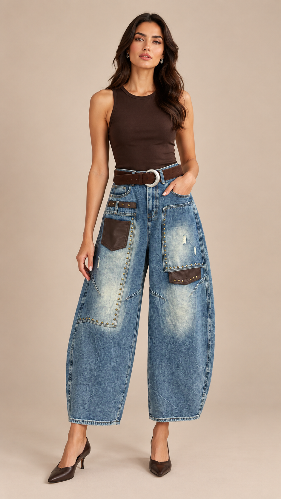 Marlowe Studded Jeans — Denim Blue model front
