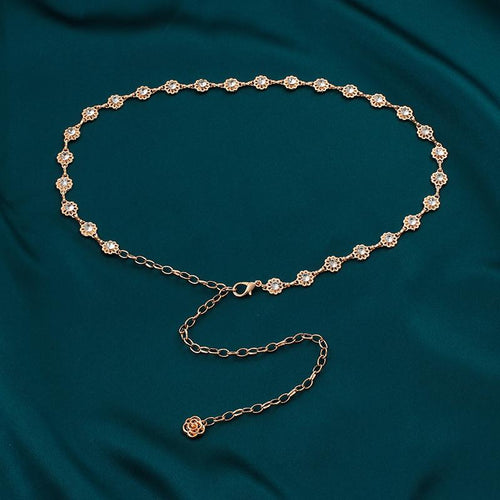 Diamond Flower Pendant Chain Belt