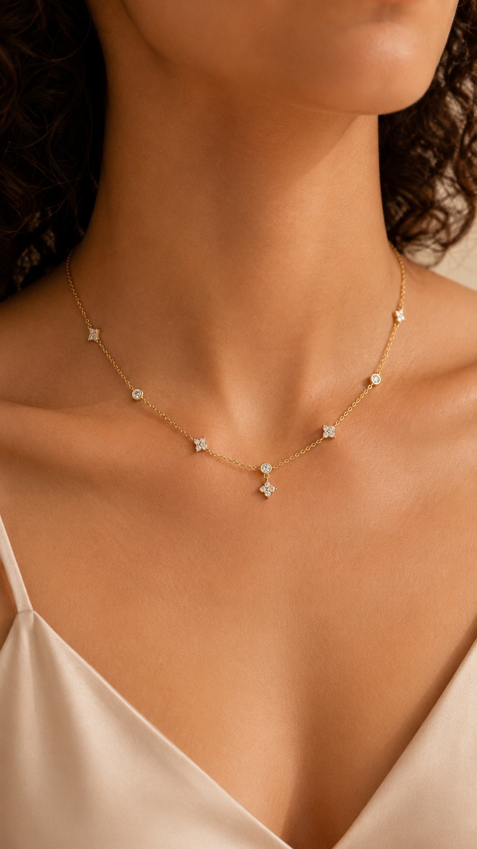 Zircon Petal Station Necklace