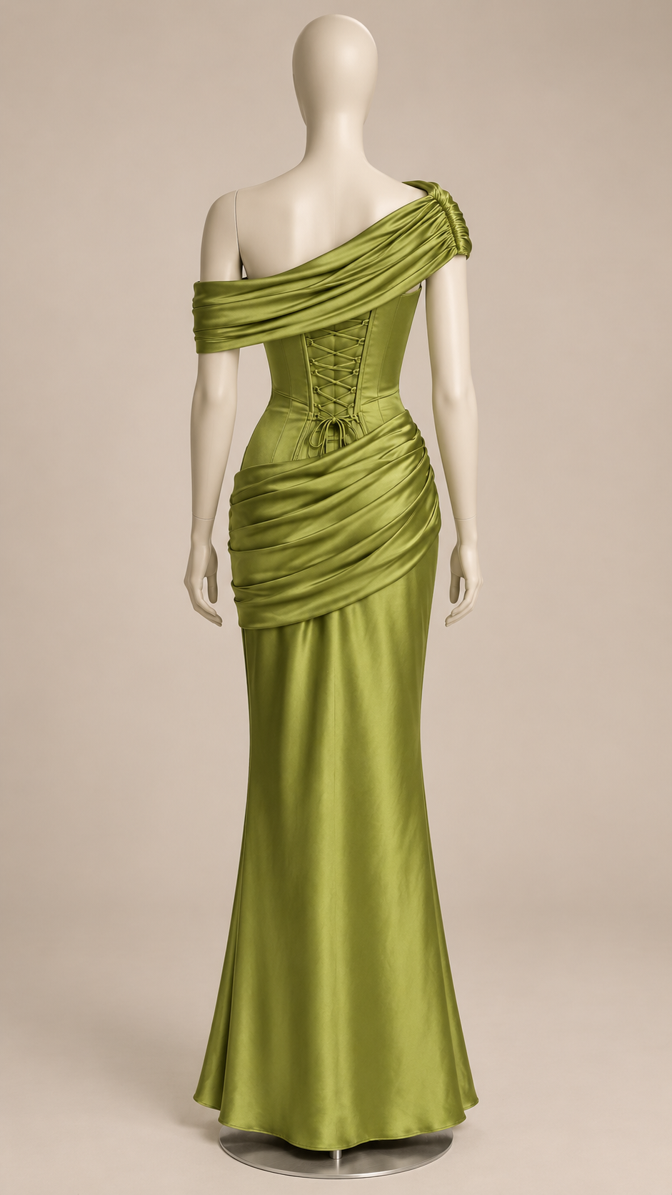 Paulette Corset-Back Maxi — Emerald green mannequin back