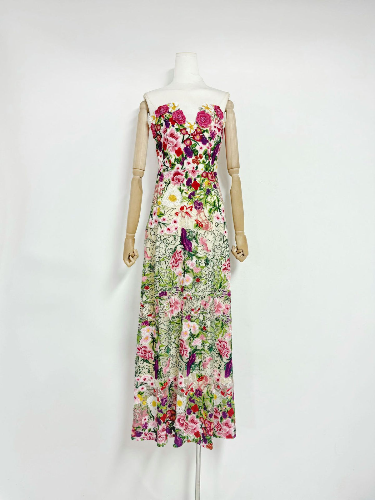 Florabel Embroidered Mesh Strapless Maxi Dress