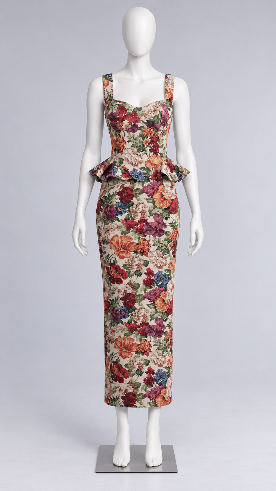 Gilda Tapestry Peplum Set — Floral mannequin front