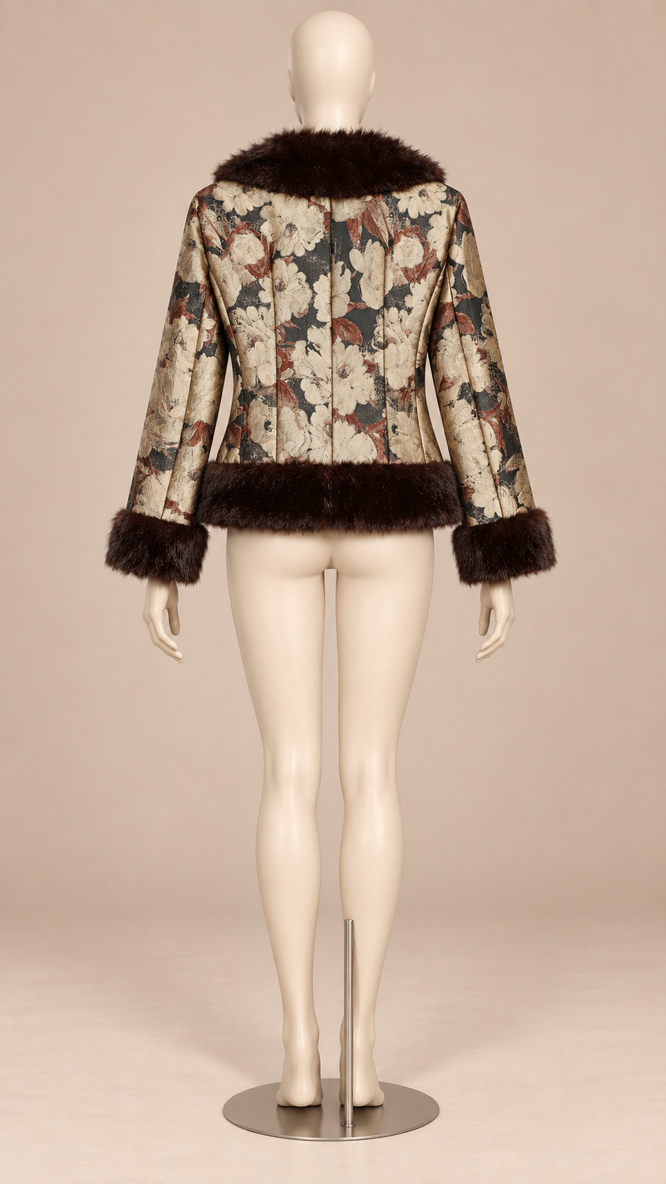 Theda Jacquard Fur-Trim Jacket — Gallery mannequin back
