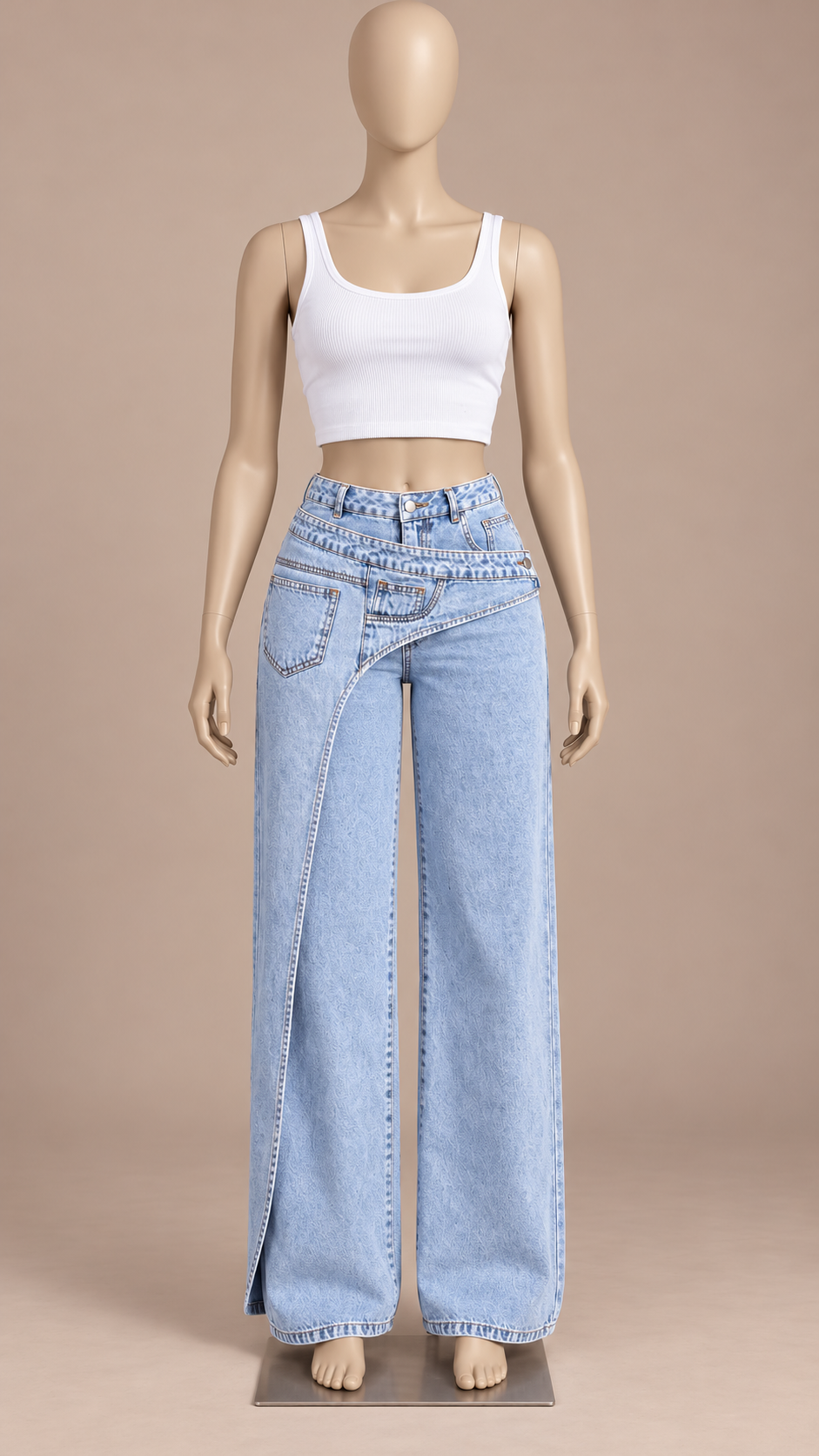 Thalassa Asymmetric Wide-Leg Jeans — Gallery mannequin front