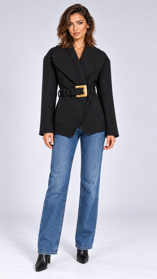 Honora Wide-Lapel Coat — Gallery model front