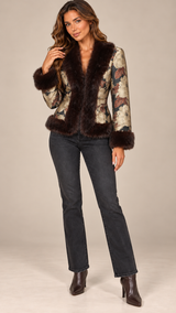 Theda Jacquard Fur-Trim Jacket