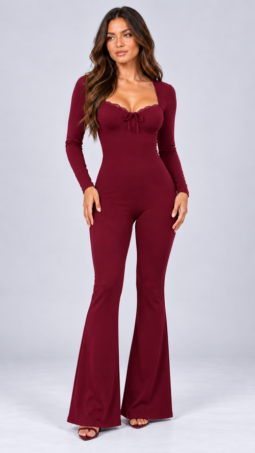 Carlotta Tie-Bust Jumpsuit — Gallery model front