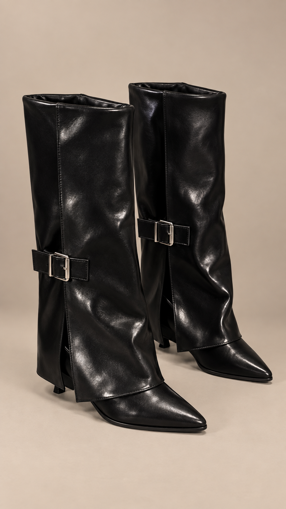 Dara Foldover Knee Boots — Gloss black product only