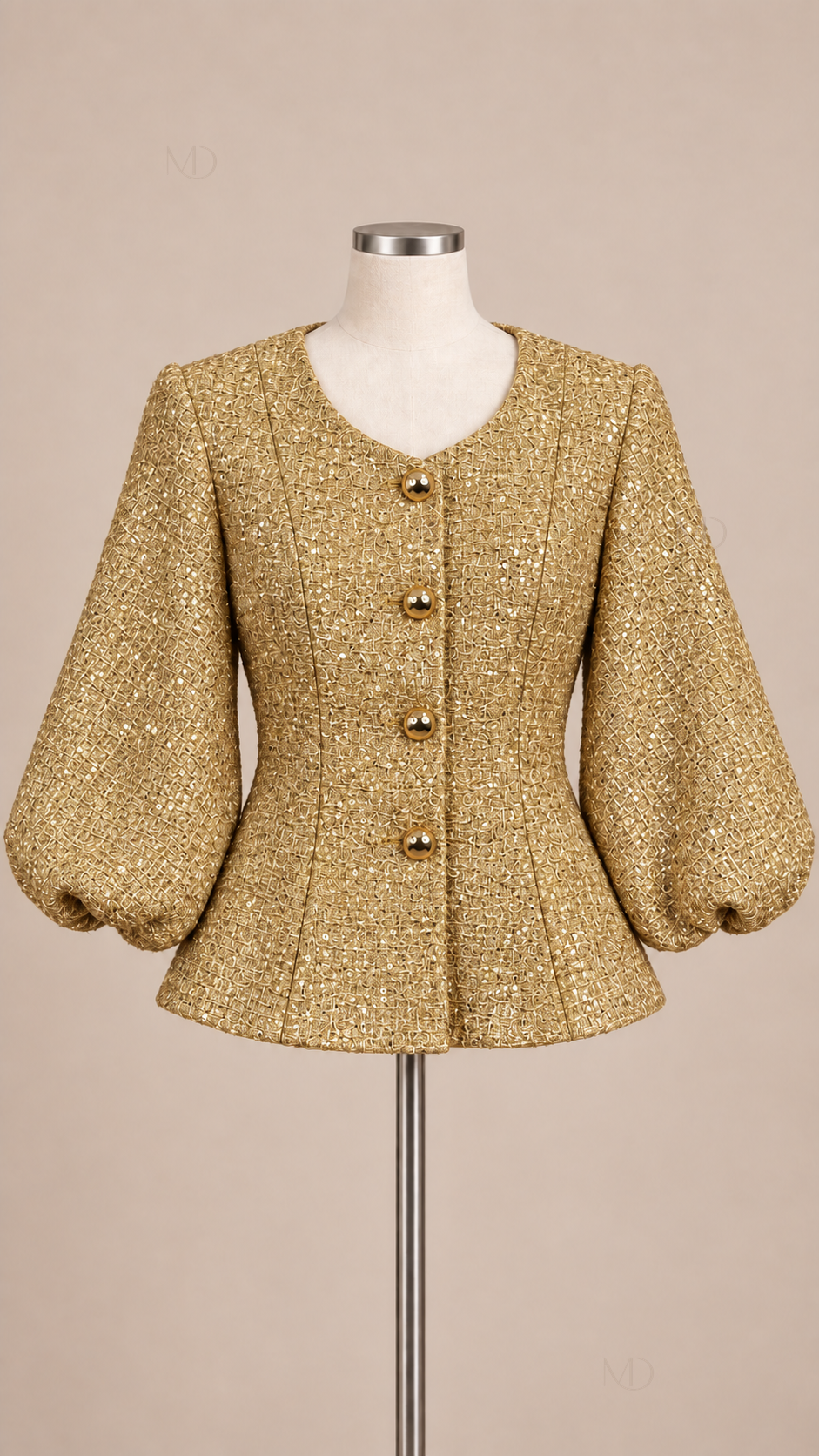 Colette Sequin Tweed Jacket — Gold mannequin front
