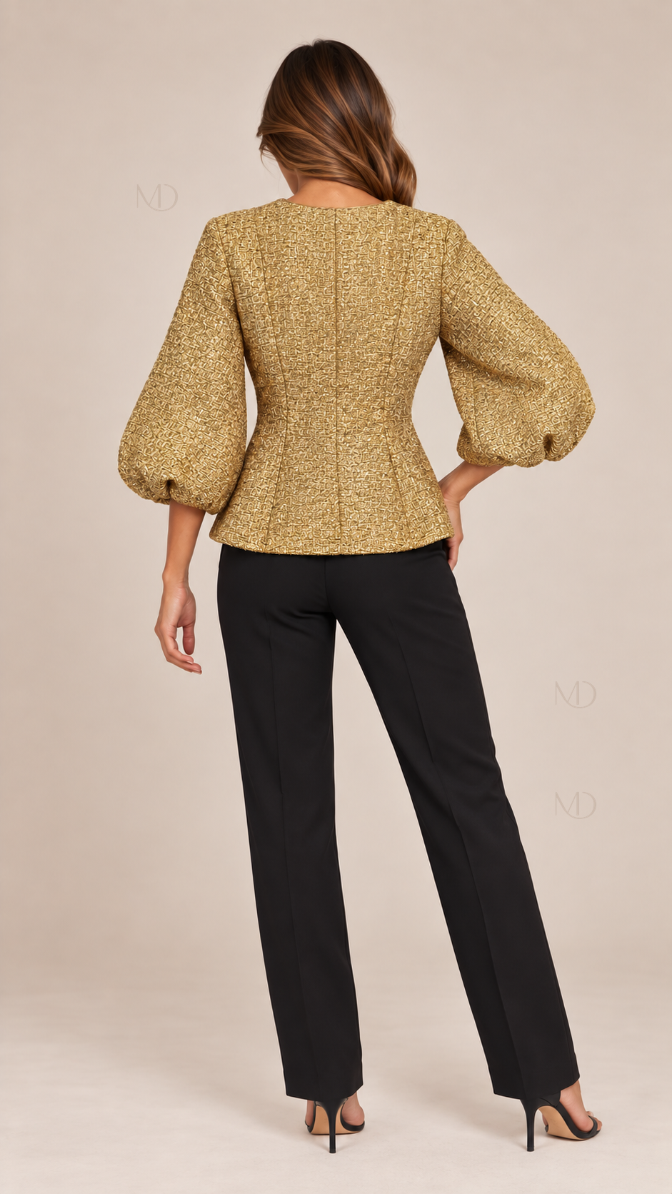 Colette Sequin Tweed Jacket — Gold model back