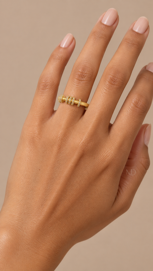 Aurelia Brushed Crystal Ring — Gold model closeup