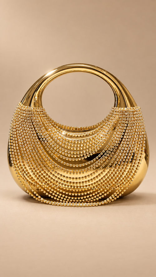 Ondine Draped Crystal Clutch — Gold product closed