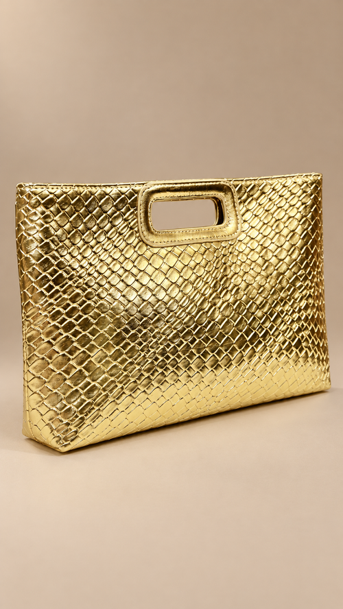 Delphine Woven Clutch — Gold product closed