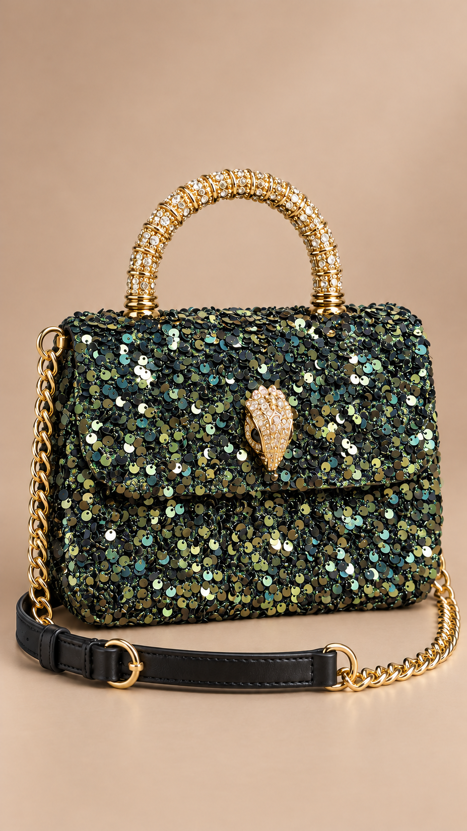 Delfina Sequin Top-Handle Bag — Gold product closed