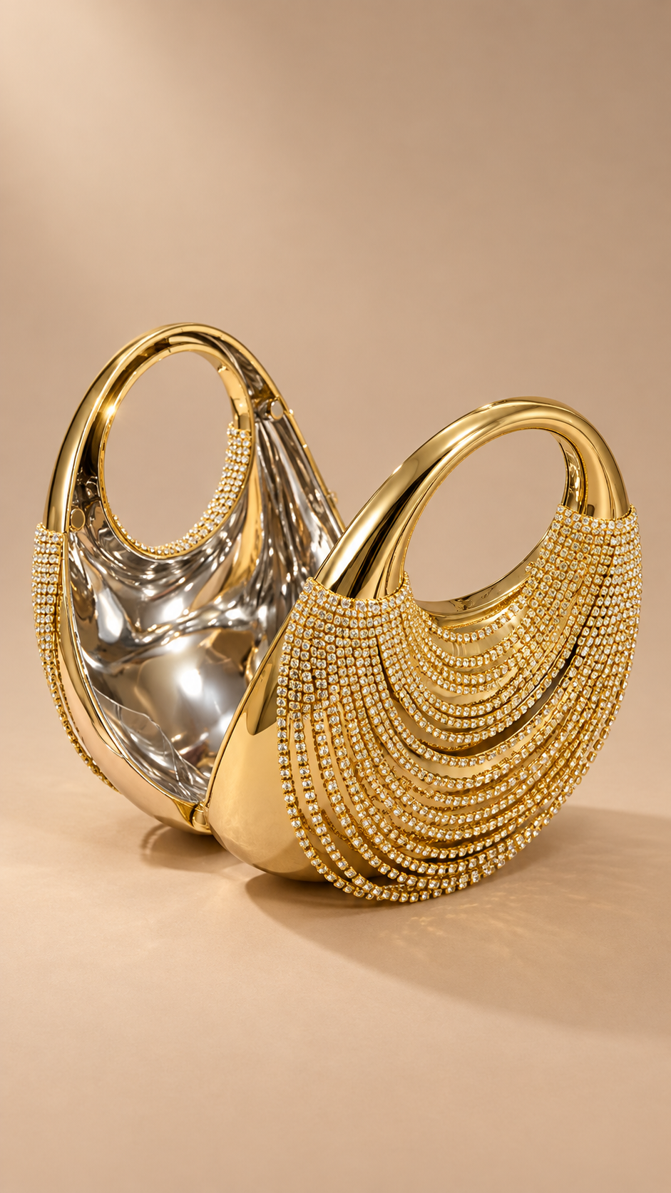 Ondine Draped Crystal Clutch — Gold product open