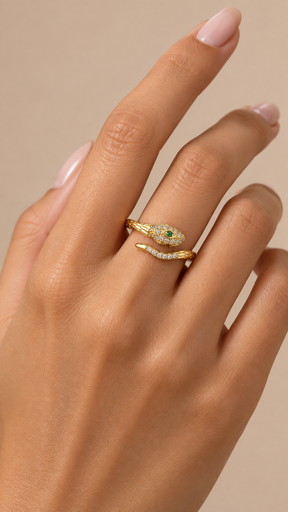Sienna Pavé Snake Ring — Gold worn closeup