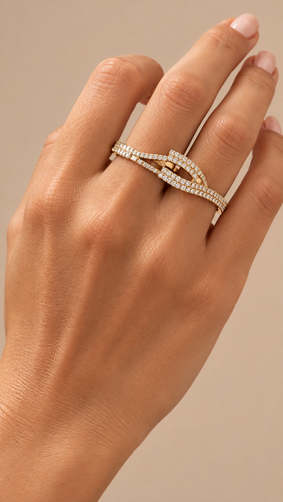 Wrenley Double-Finger Ring — Gold worn closeup