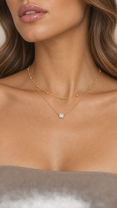 Celine Layered Pendant Necklace — Gold worn closeup