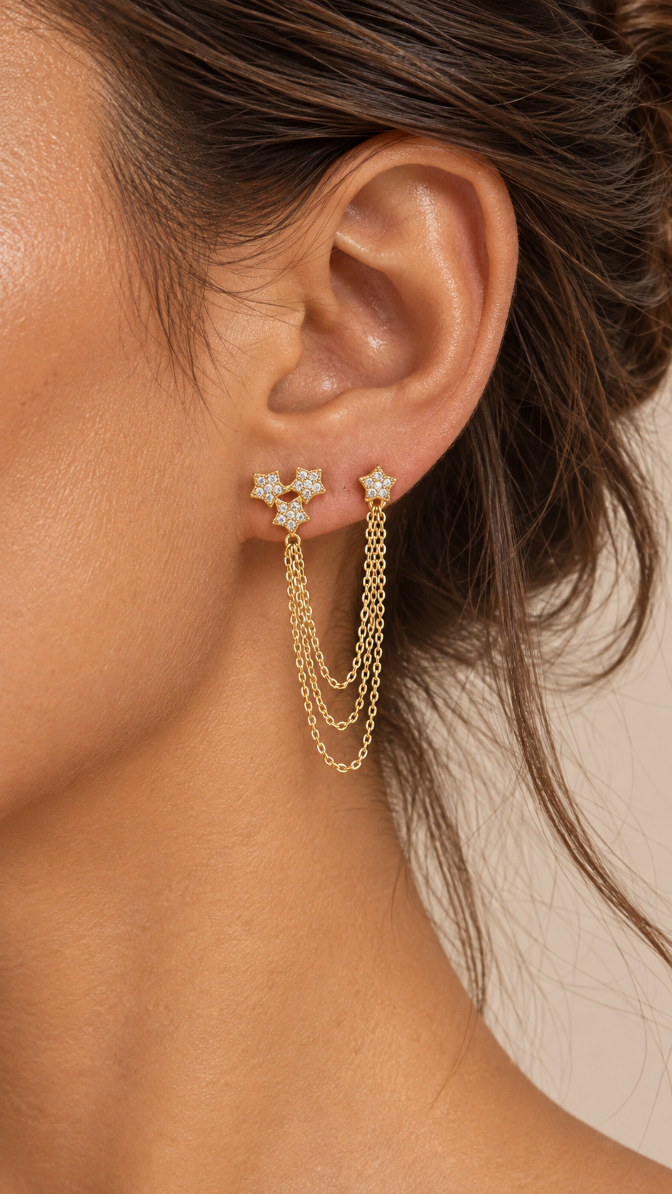 Elara Star-Drop Earrings — Gold worn closeup