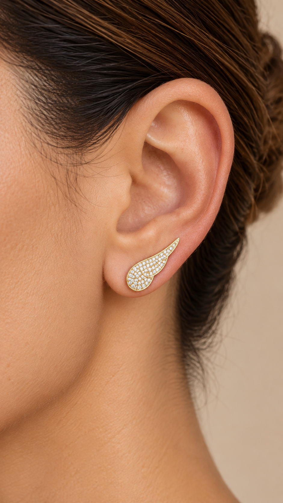 Nerissa Pave Ear Climbers — Gold worn closeup