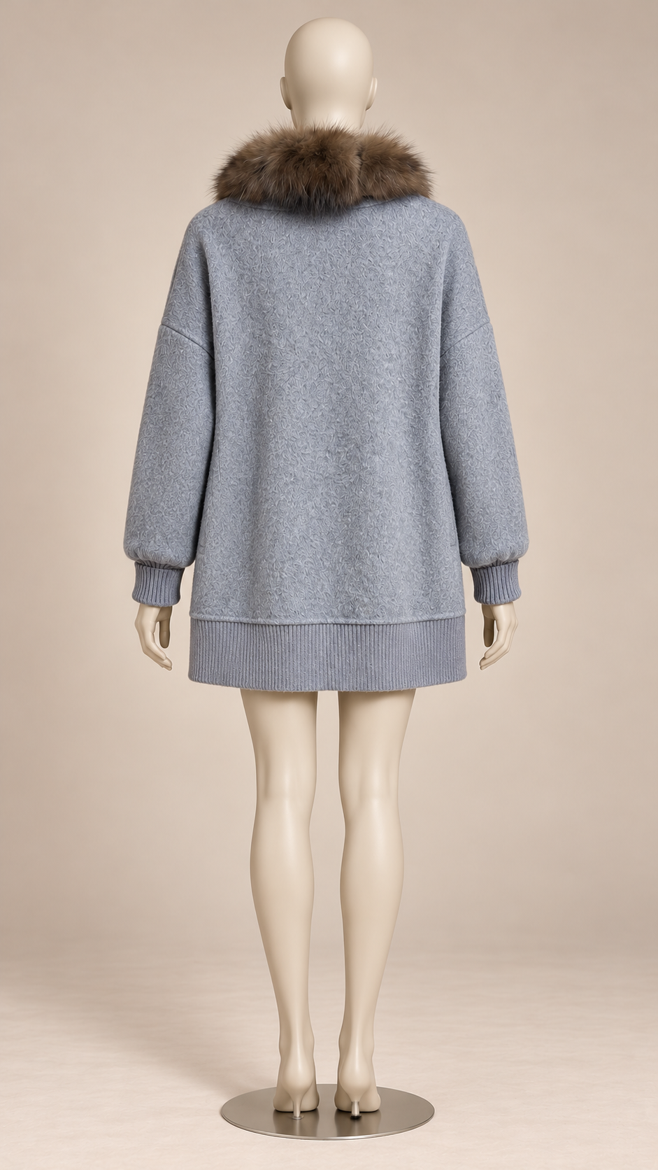 Rhiannon Fur-Placket Coat — Gray blue mannequin back