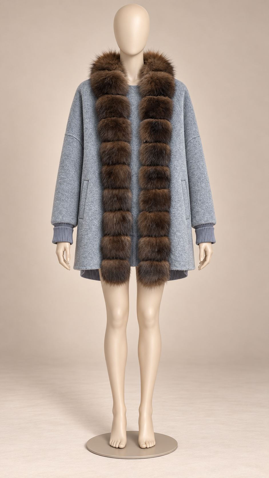 Rhiannon Fur-Placket Coat — Gray blue mannequin front
