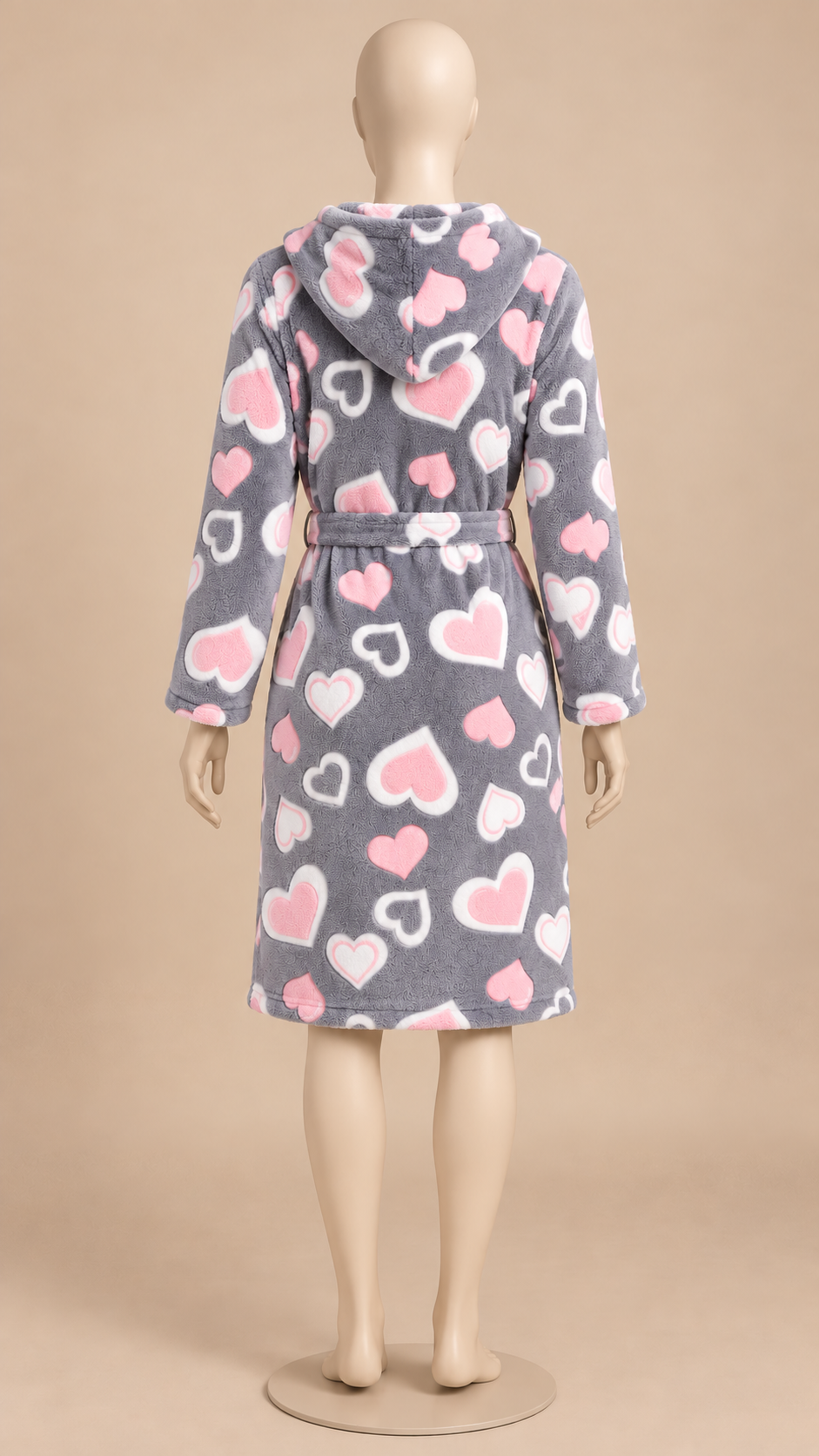 Rosamund Hooded Robe — Gray Heart mannequin back