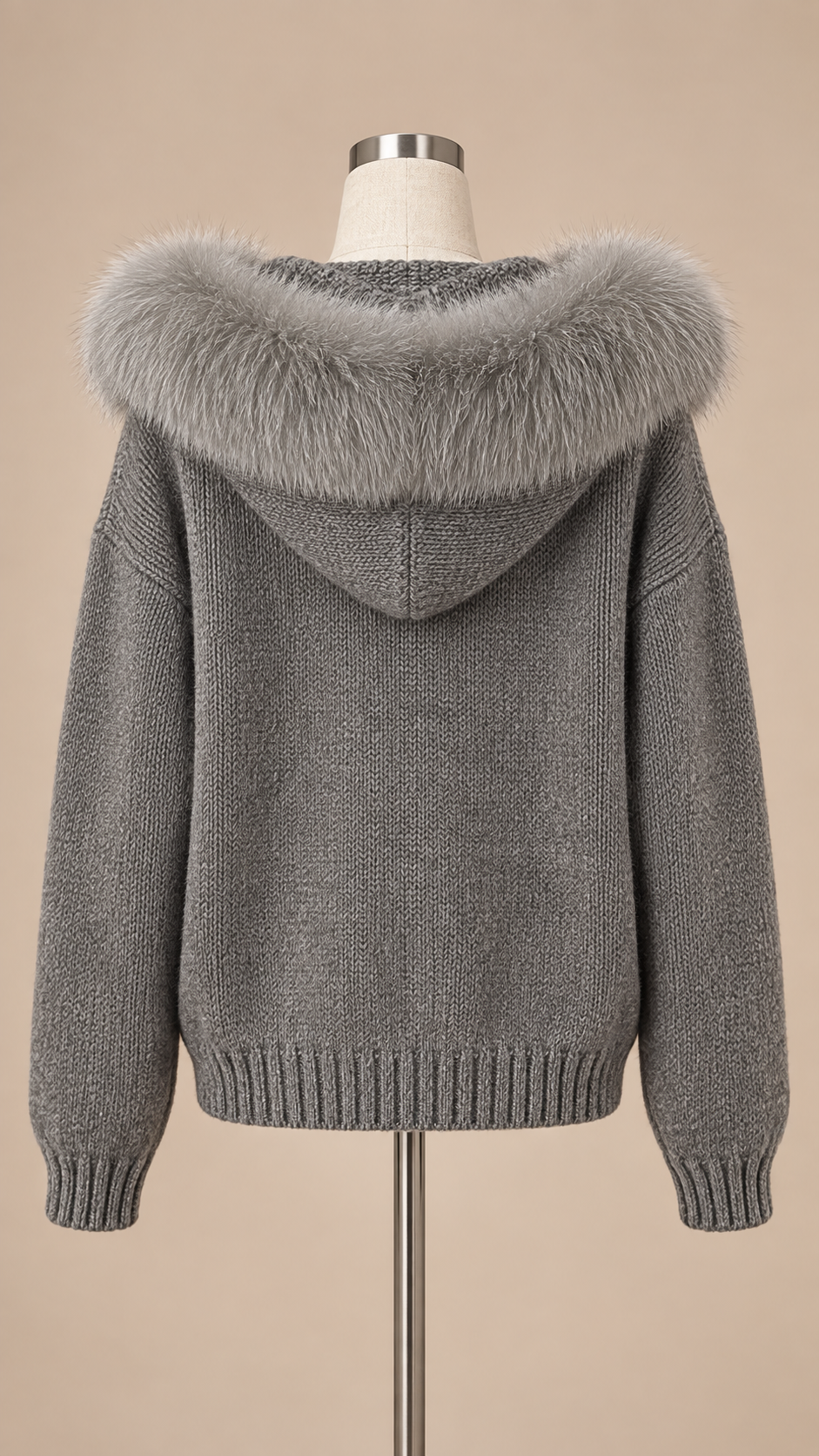 Sable Fox-Collar Cardigan — Gray mannequin back