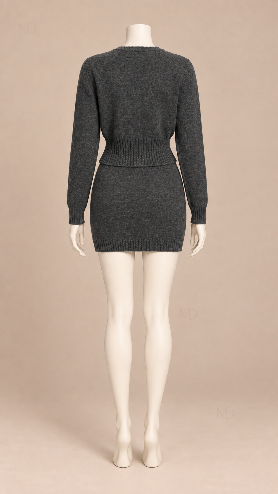 Nadia Knit Cardigan Skirt Set — Gray mannequin back