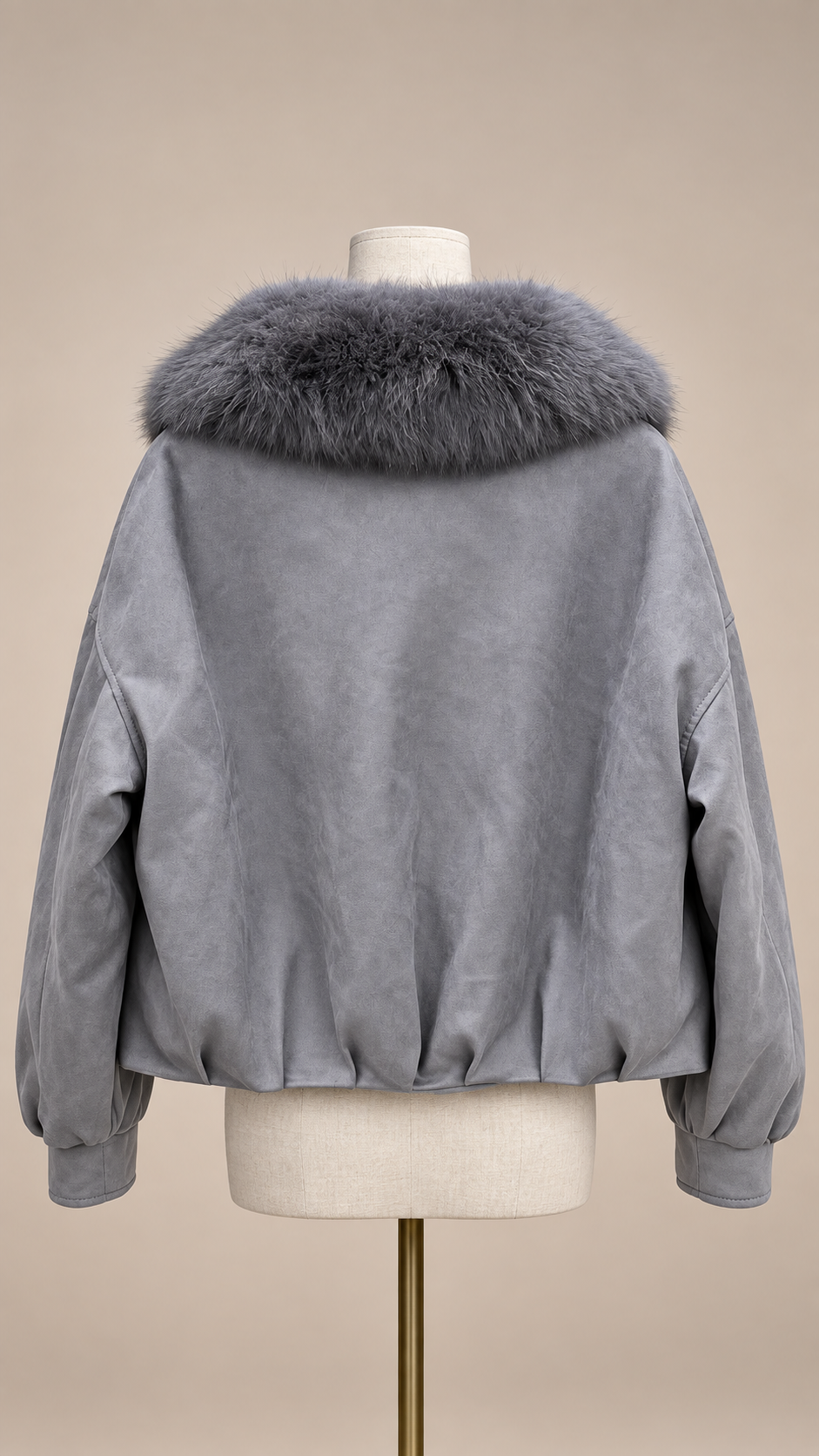 Ines Fox Fur Moto Jacket — Gray mannequin back