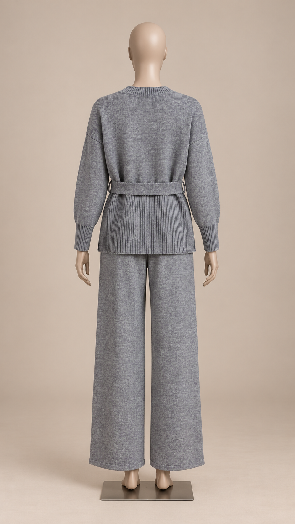 Augusta Wide-Leg Knit Set — Gray mannequin back