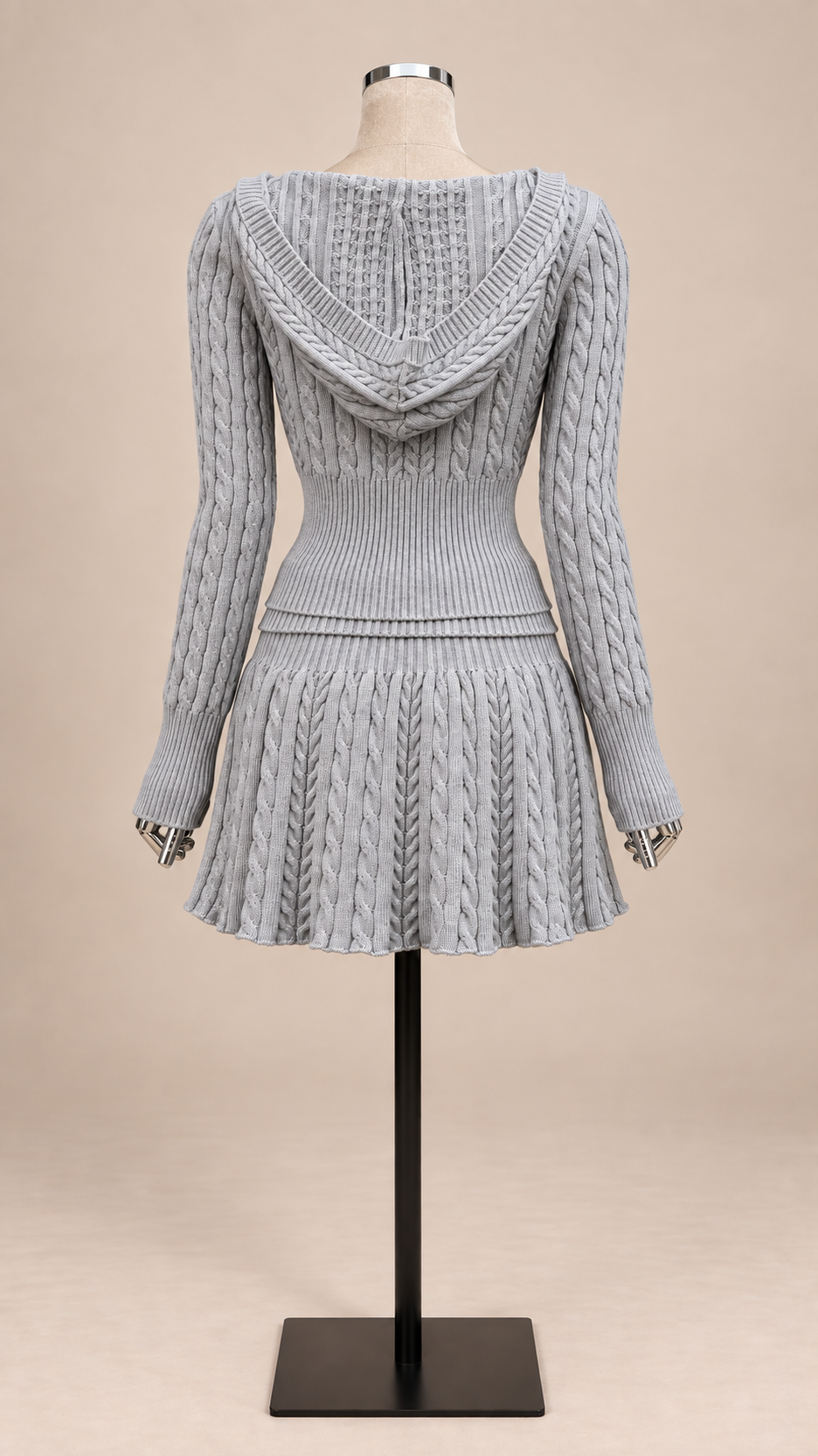 Elowen Hooded Knit Set — Gray mannequin back