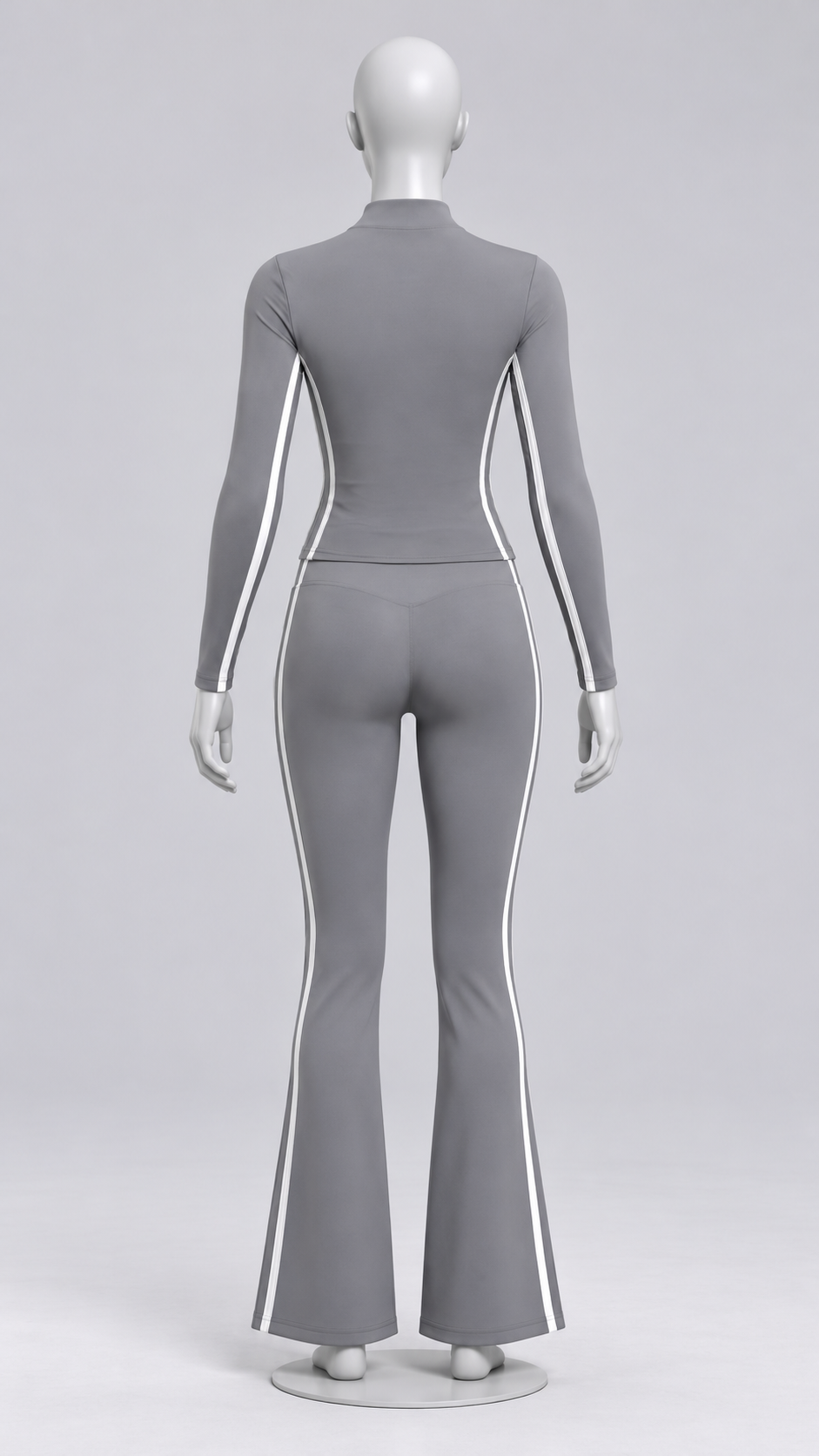 Nimue Racer-Stripe Yoga Set — Gray mannequin back