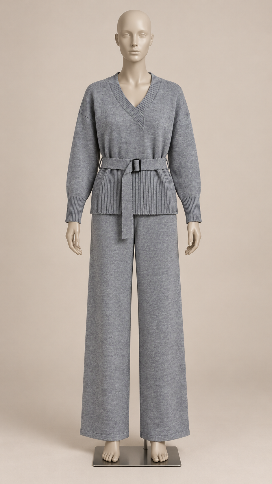Augusta Wide-Leg Knit Set — Gray mannequin front