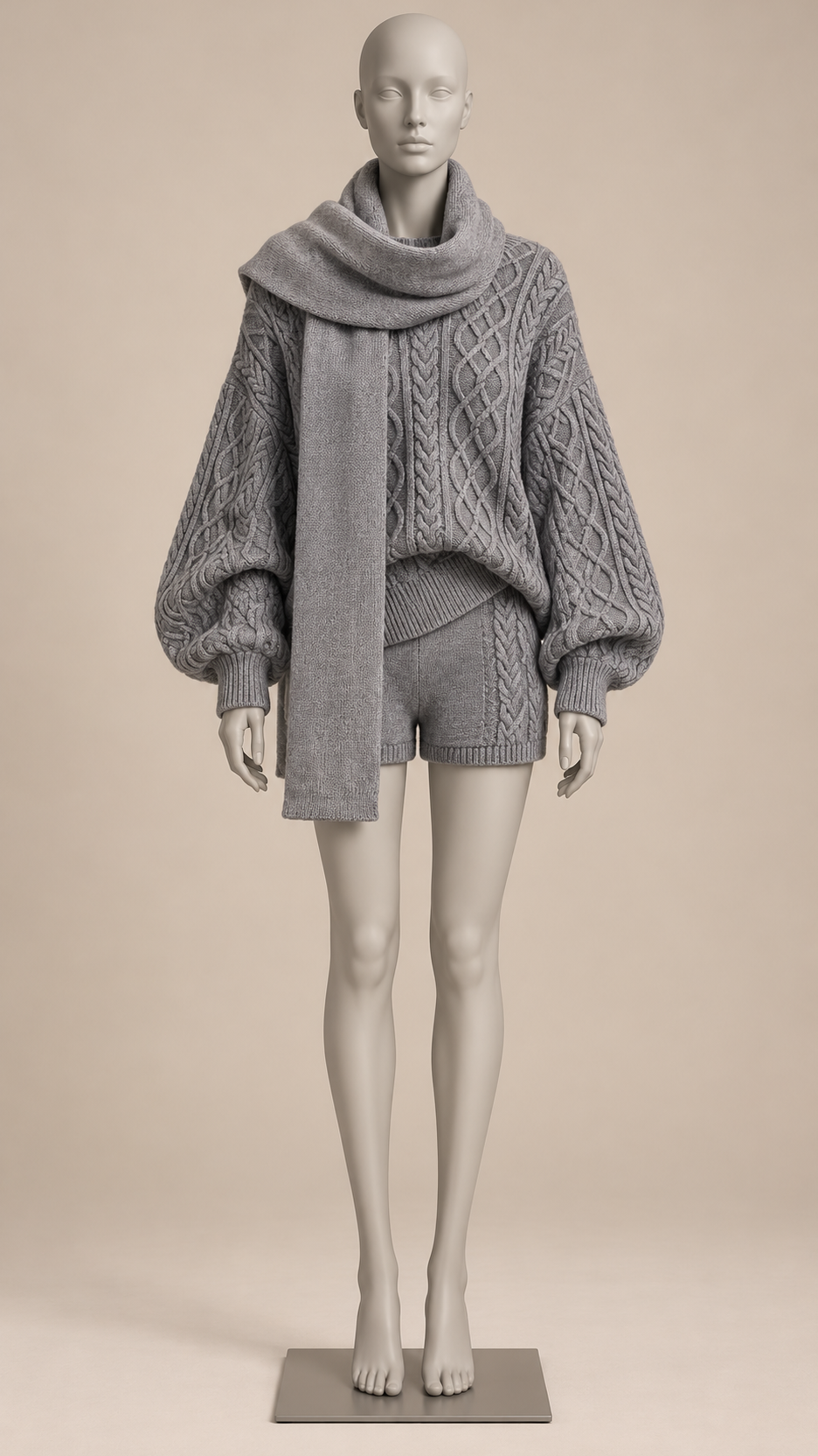 Ardith Cable-Knit Set — Gray mannequin front