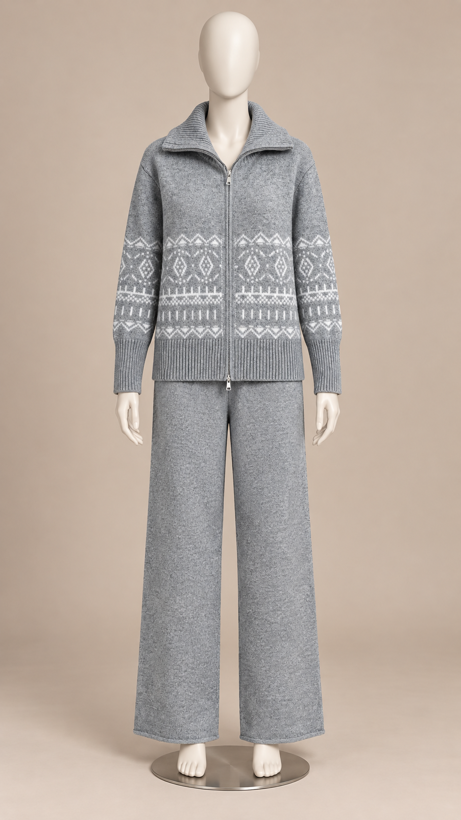 Ingeline Fair Isle Knit Set — Gray mannequin front