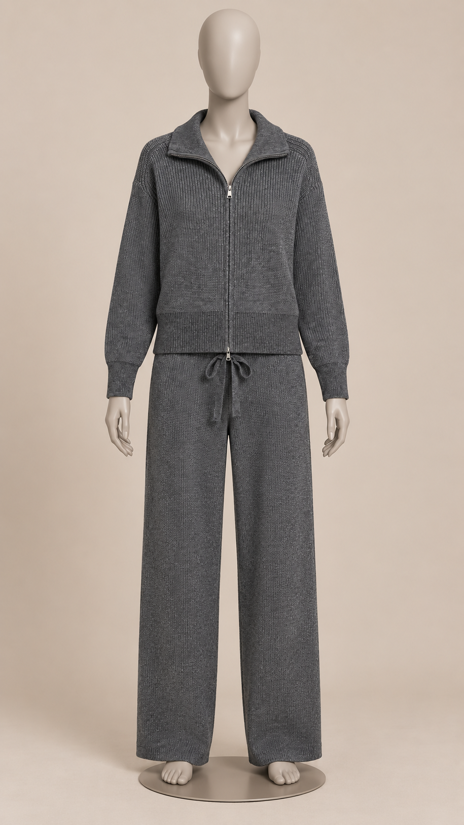 Brielle Zip-Collar Lounge Set — Gray mannequin front