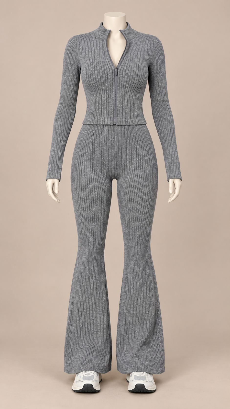 Nova Ribbed Flare Yoga Set — Gray mannequin front
