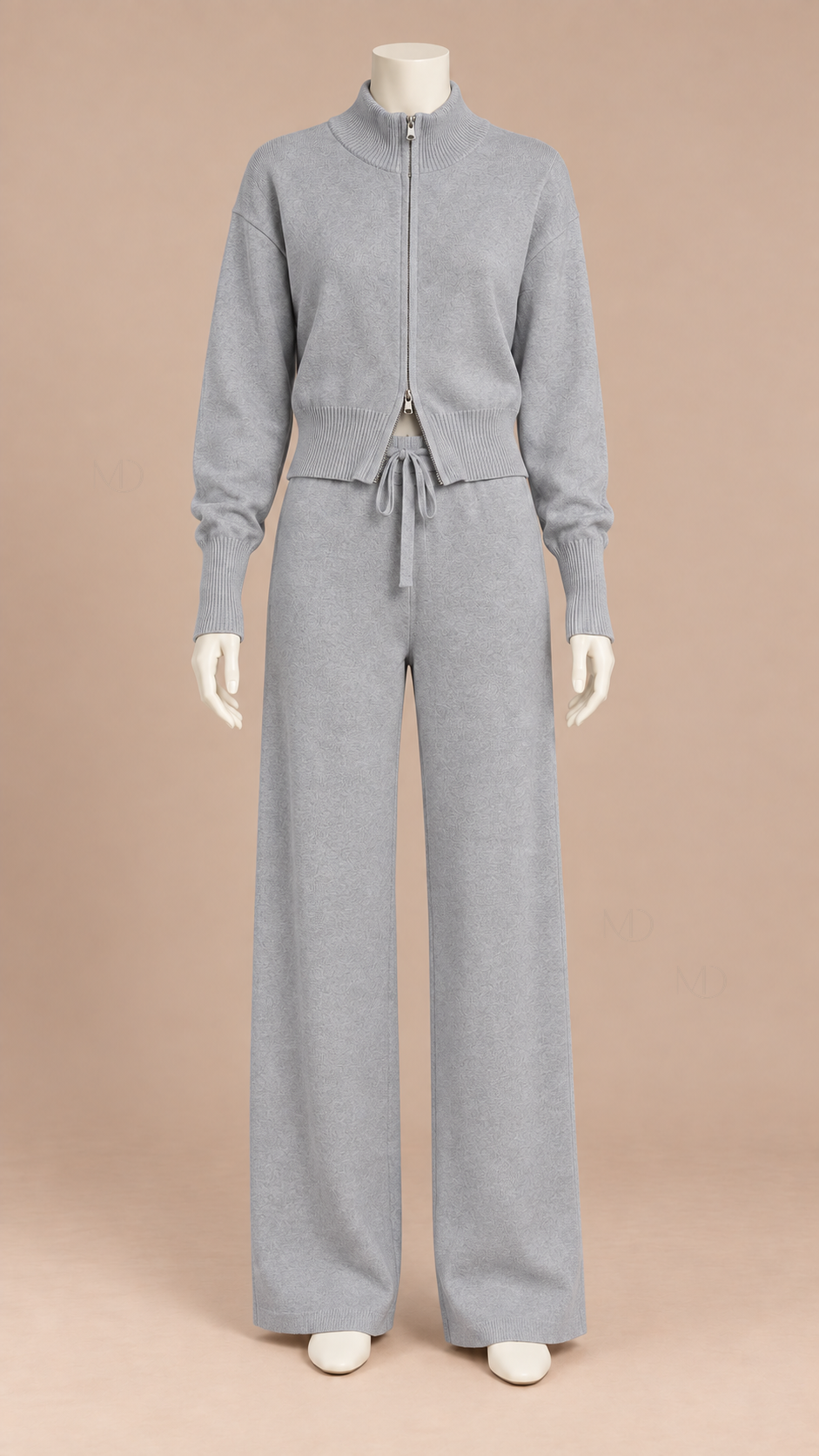 Sienna Double Zip Knit Set — Gray mannequin front
