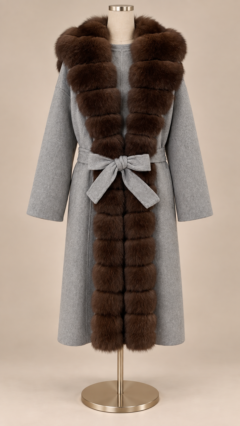 Seraphine Fur Collar Coat — Gray mannequin front
