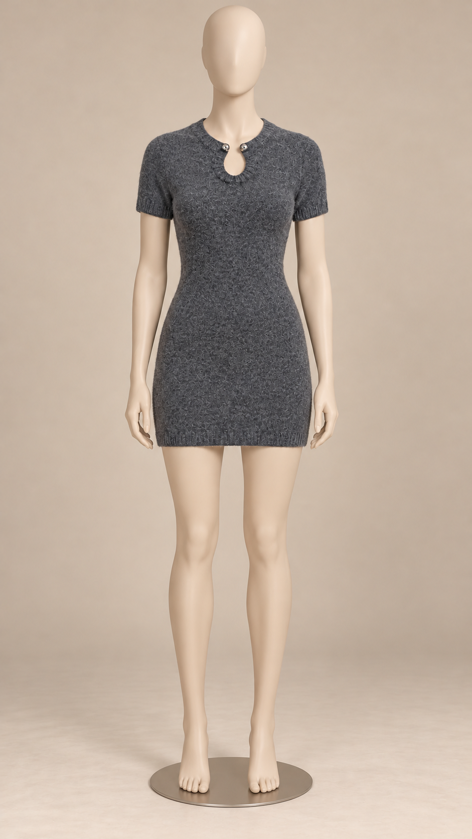 Verity Keyhole Knit Mini — Gray mannequin front