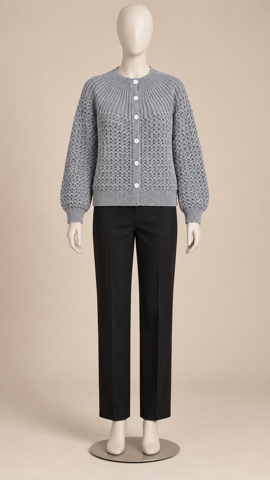 Astrid Honeycomb Cardigan — Gray mannequin front